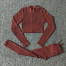 Load image into Gallery viewer, Seamless Yoga Set Women Zippers Long Sleeve Crop Shirt High Waist Legging Workout Outfit Run Fitness Gym Clothes Athletic Suits