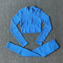Load image into Gallery viewer, Seamless Yoga Set Women Zippers Long Sleeve Crop Shirt High Waist Legging Workout Outfit Run Fitness Gym Clothes Athletic Suits