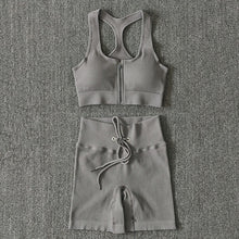 Load image into Gallery viewer, Seamless Yoga Set Women Zippers Long Sleeve Crop Shirt High Waist Legging Workout Outfit Run Fitness Gym Clothes Athletic Suits