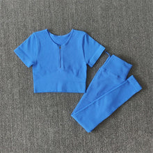 Load image into Gallery viewer, Seamless Yoga Set Women Zippers Long Sleeve Crop Shirt High Waist Legging Workout Outfit Run Fitness Gym Clothes Athletic Suits
