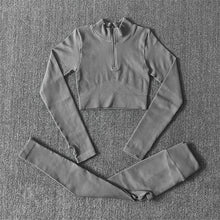 Load image into Gallery viewer, Seamless Yoga Set Women Zippers Long Sleeve Crop Shirt High Waist Legging Workout Outfit Run Fitness Gym Clothes Athletic Suits

