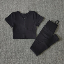 Load image into Gallery viewer, Seamless Yoga Set Women Zippers Long Sleeve Crop Shirt High Waist Legging Workout Outfit Run Fitness Gym Clothes Athletic Suits
