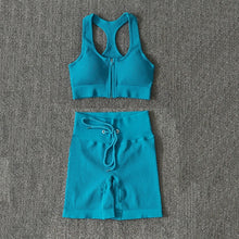 Load image into Gallery viewer, Seamless Yoga Set Women Zippers Long Sleeve Crop Shirt High Waist Legging Workout Outfit Run Fitness Gym Clothes Athletic Suits
