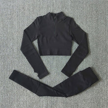 Load image into Gallery viewer, Seamless Yoga Set Women Zippers Long Sleeve Crop Shirt High Waist Legging Workout Outfit Run Fitness Gym Clothes Athletic Suits
