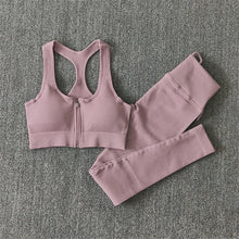 Load image into Gallery viewer, Seamless Yoga Set Women Zippers Long Sleeve Crop Shirt High Waist Legging Workout Outfit Run Fitness Gym Clothes Athletic Suits
