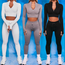 Load image into Gallery viewer, Seamless Yoga Set Women Zippers Long Sleeve Crop Shirt High Waist Legging Workout Outfit Run Fitness Gym Clothes Athletic Suits
