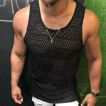 Load image into Gallery viewer, Tank Top for Men Lace Hollow Out Sleeveless Shirts Summer Mens Clothing Slim Fit Gym Clothes Workout Solid Color Vest Tops 2022
