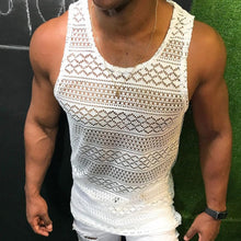 Load image into Gallery viewer, Tank Top for Men Lace Hollow Out Sleeveless Shirts Summer Mens Clothing Slim Fit Gym Clothes Workout Solid Color Vest Tops 2022
